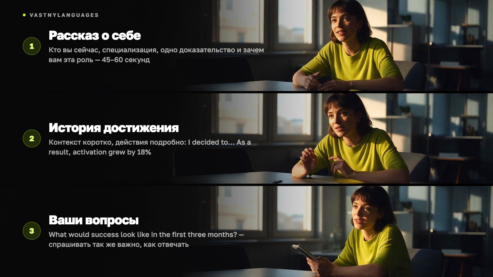 Три опоры интервью — рассказ о себе, история достижения и собственные вопросы